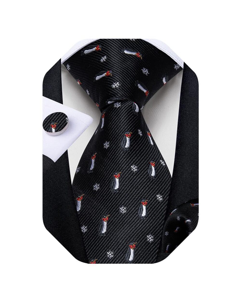 6848 Christmas Ties Xmas Holiday Necktie and Pocket Square Cufflinks Set